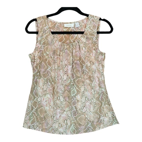 CHICO'S‎ Women's Thin Light Polyester Tank Top Pleat Front Snakeskin Size 0 - Picture 1 of 4